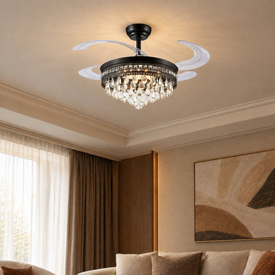 Tricolordeer Retractable Blade Crystal Chandelier Ceiling Fan