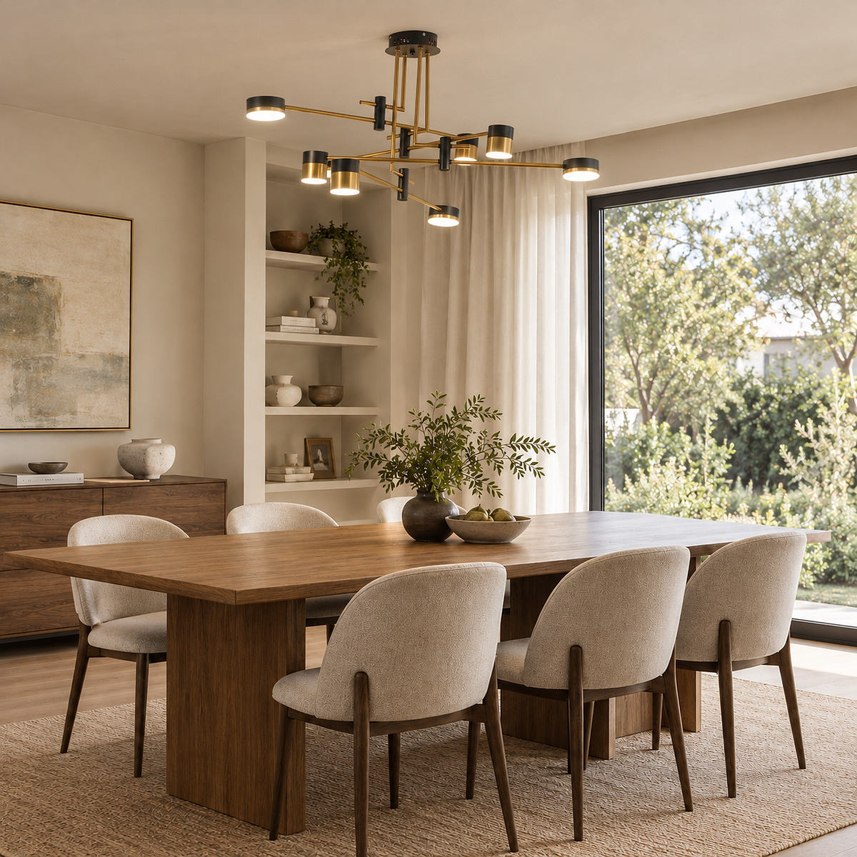 Sculptural Gold and Black LED Chandelier