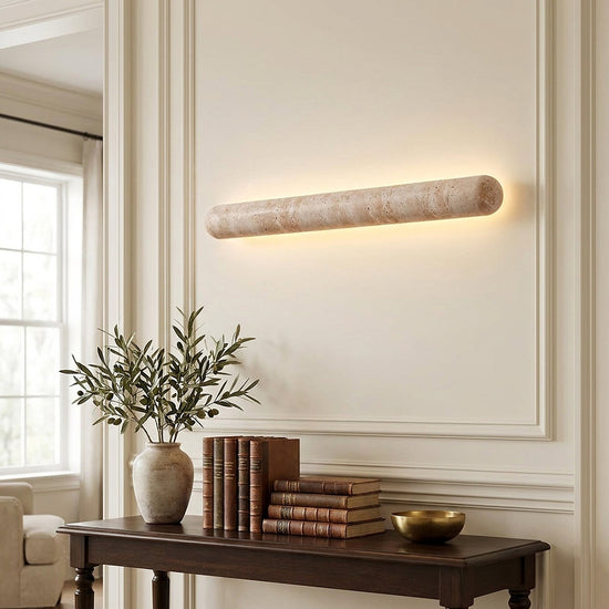 Liora Travertine Wall Lamp, 3.1-Inch x H 13.8~35.4-Inch, Yellow Travertine, Warm Light for Living Room & Dining Room