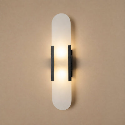 Oblong Alabaster Wall Lamp, 3.9-Inch x H 13.8~19.7-Inch, Black for Living Room & Dining Room