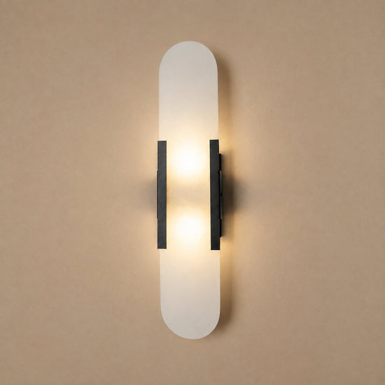 Oblong Alabaster Wall Lamp, 3.9-Inch x H 13.8~19.7-Inch, Black for Living Room & Dining Room