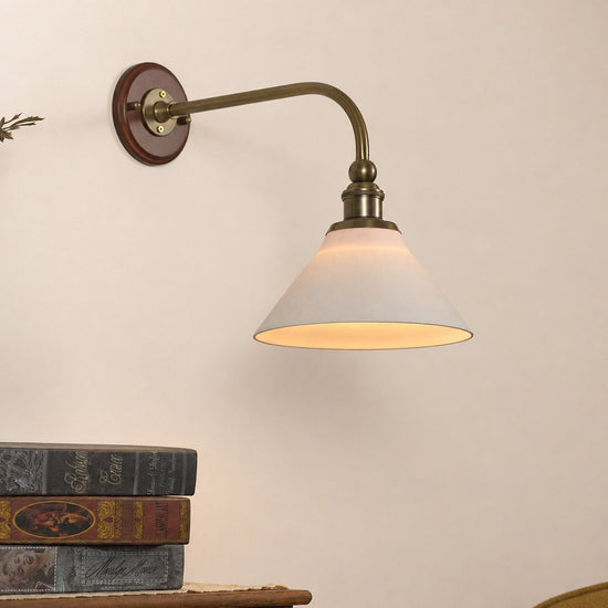 Ardent Arm Wall Lamp, 9.1-Inch x H 13.4-Inch, Gold & White Ceramics for Living Room