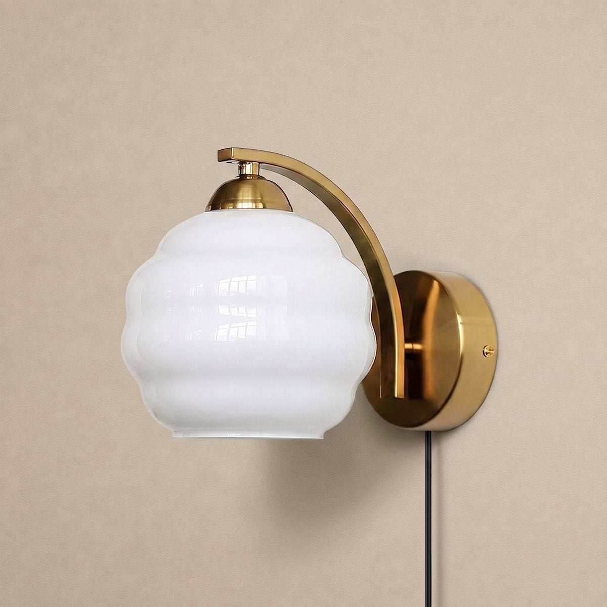 Art Deco Plug-in Wall Lamp, 5.9-Inch x H 6.3-Inch, Gold+Beige, US Plug for Bedroom & Living Room