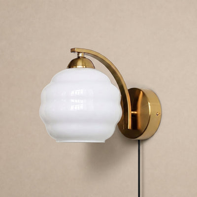 Art Deco Plug-in Wall Lamp, 5.9-Inch x H 6.3-Inch, Gold+Beige, US Plug for Bedroom & Living Room