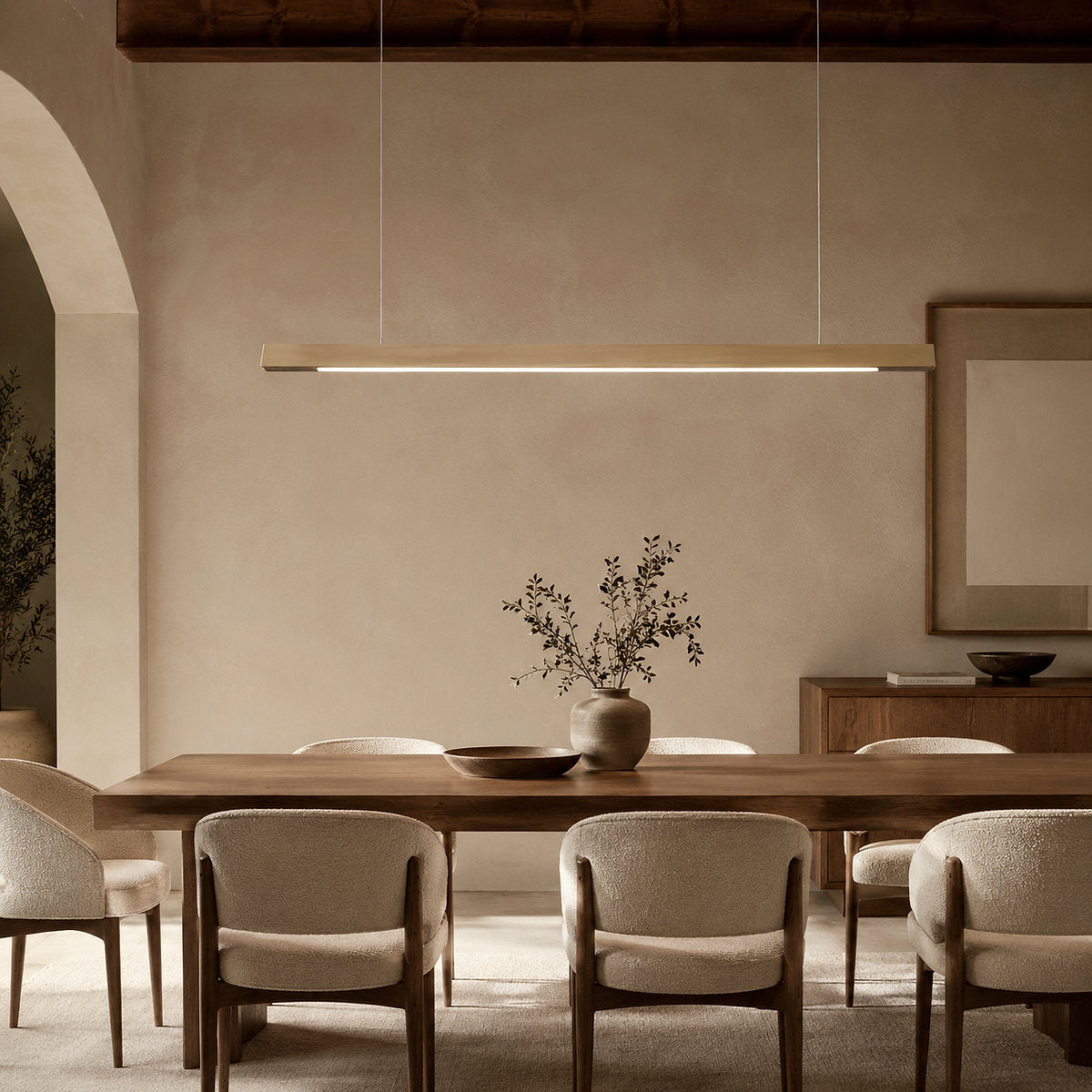 Minimalist Linear Wood Acrylic LED Pendant for Dining Room & Living Room