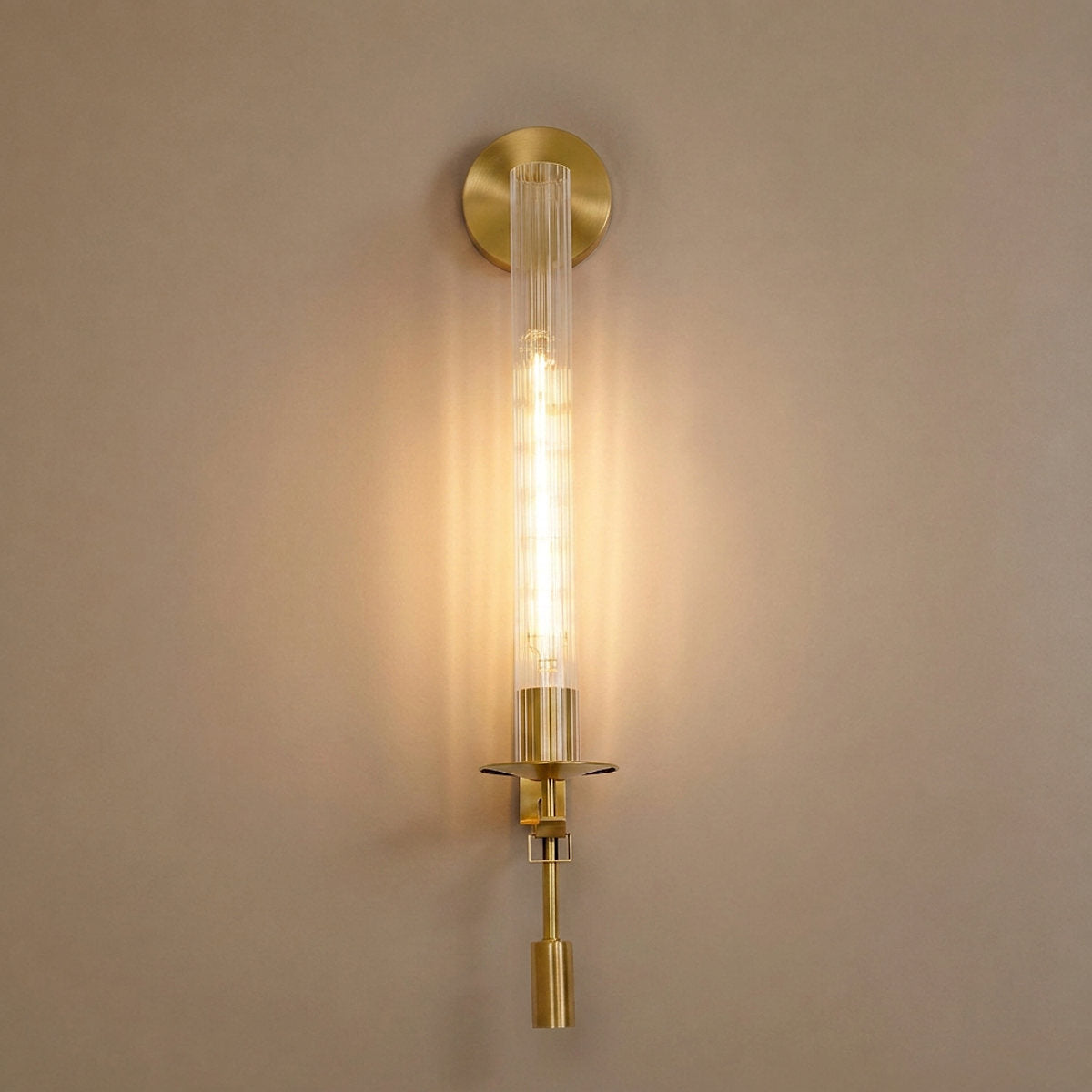 French Classicism Wall Lamp, 4.7~9-Inch x H 28-Inch, Brass & Clear glass for Living Room & Dining Room