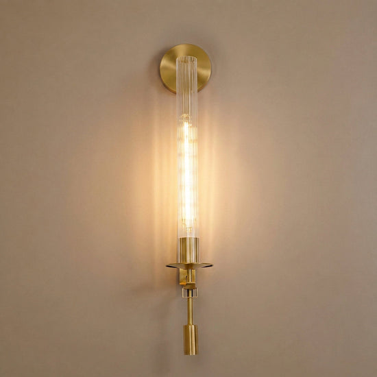 French Classicism Wall Lamp, 4.7~9-Inch x H 28-Inch, Brass & Clear glass for Living Room & Dining Room