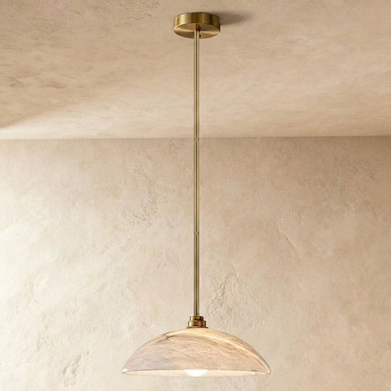 Alabaster Dome Pendant Light Brass & White for Dining Room & Living Room