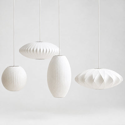 Organic Mulberry Silk Pendant Light with Steel Wireframe