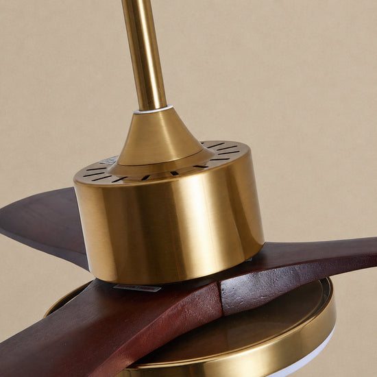 Aurevo Ceiling Fan Light, 36~52-Inch x H 15.7-Inch, Walnut Wood & Gold, Three-Color Light for Living Room