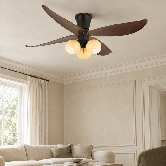 Arbora Bloom Ceiling Fan Light, 36-Inch x H 11.8-Inch, Walnut Wood & White for Living Room