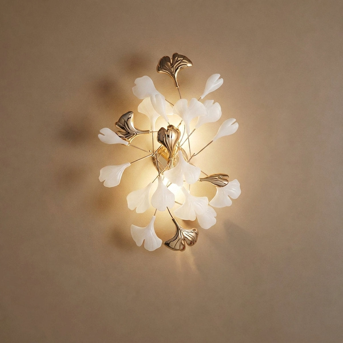 Gingko Wall Lamp, 13.8~15.7-Inch x H 19.7~23.6-Inch, Gold & White for Living Room