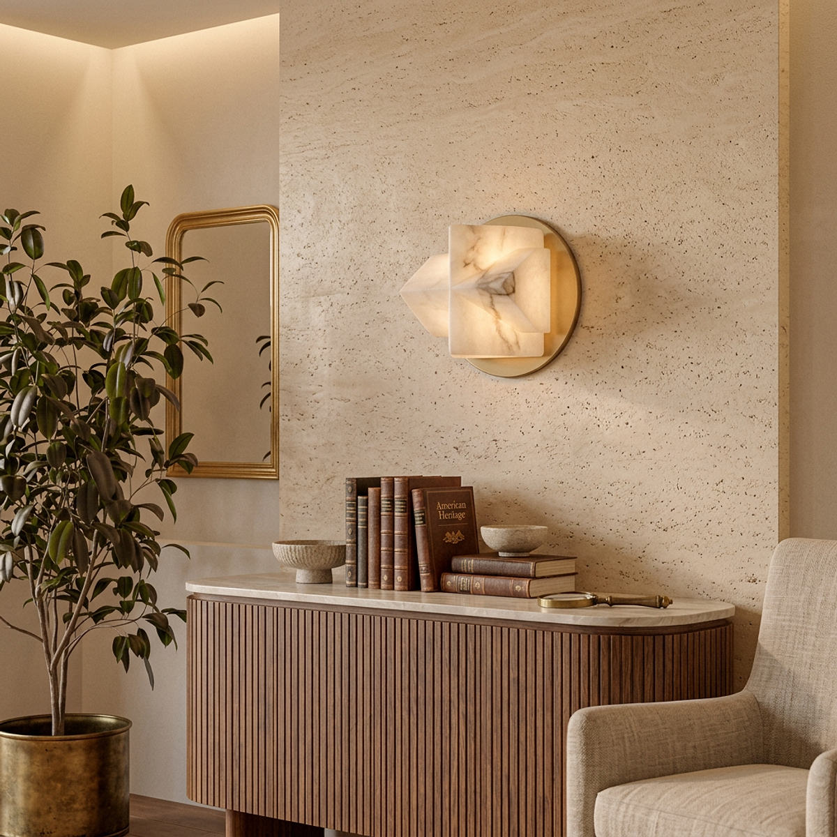 Naala Wall Lamp, 3.7~5.5-Inch x H 7.5~10.6-Inch, Gold & White for Living Room