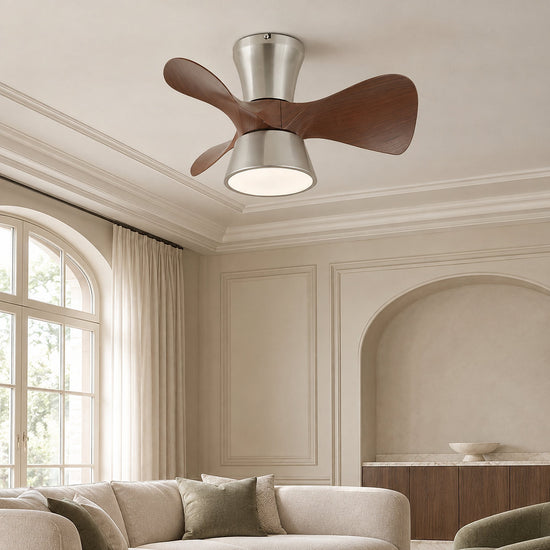 Arvento Ceiling Fan Light, 22-Inch x H 11.8-Inch, Walnut Wood & Nickel, Three-Color Light for Living Room