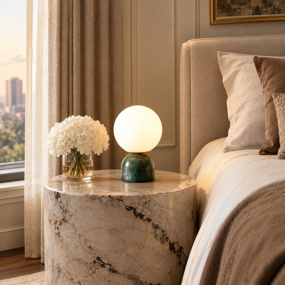 Tricolordeer Globe Glass & Marble Table Lamp
