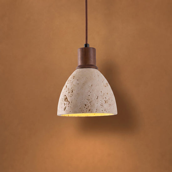 Nerio Pendant Light, 5.9-Inch x H 6.7-Inch, Dark walnut & Yellow Travertine for Dining Room & Living Room