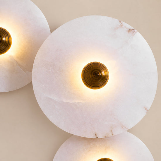 Nayra Alabaster Wall Lamp, 7.9~13.8-Inch, White & Bronze, Triac Warm Dimming for Living Room & Dining Room