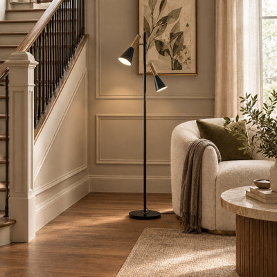 Marble and Iron Floor Lamp with Rotating Shade