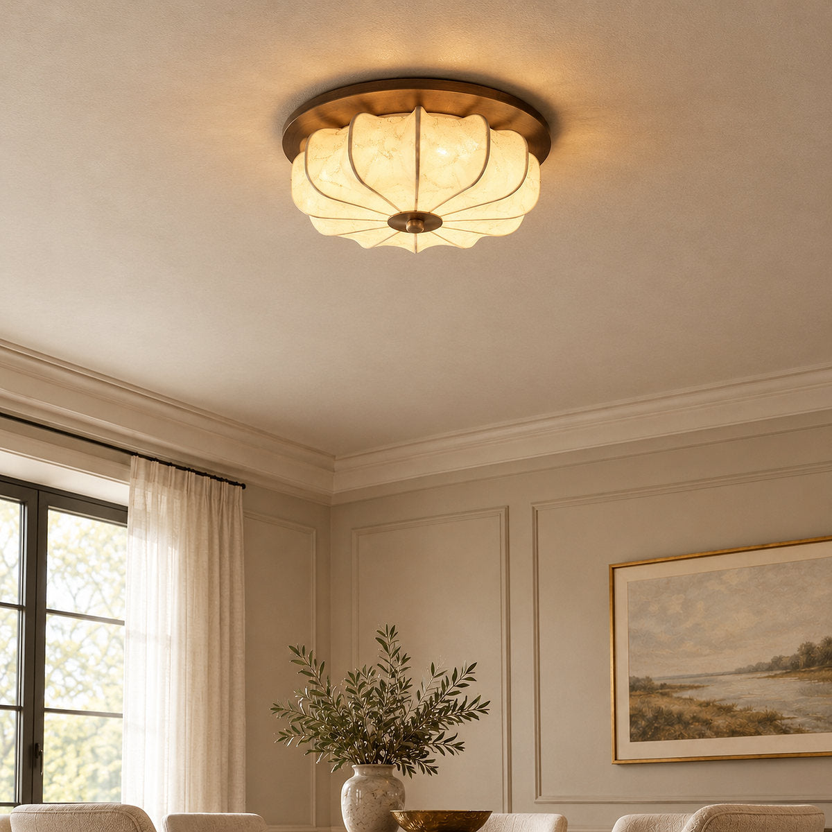 Tricolordeer Lotus Flush Mount Walnut Ceiling Lamp