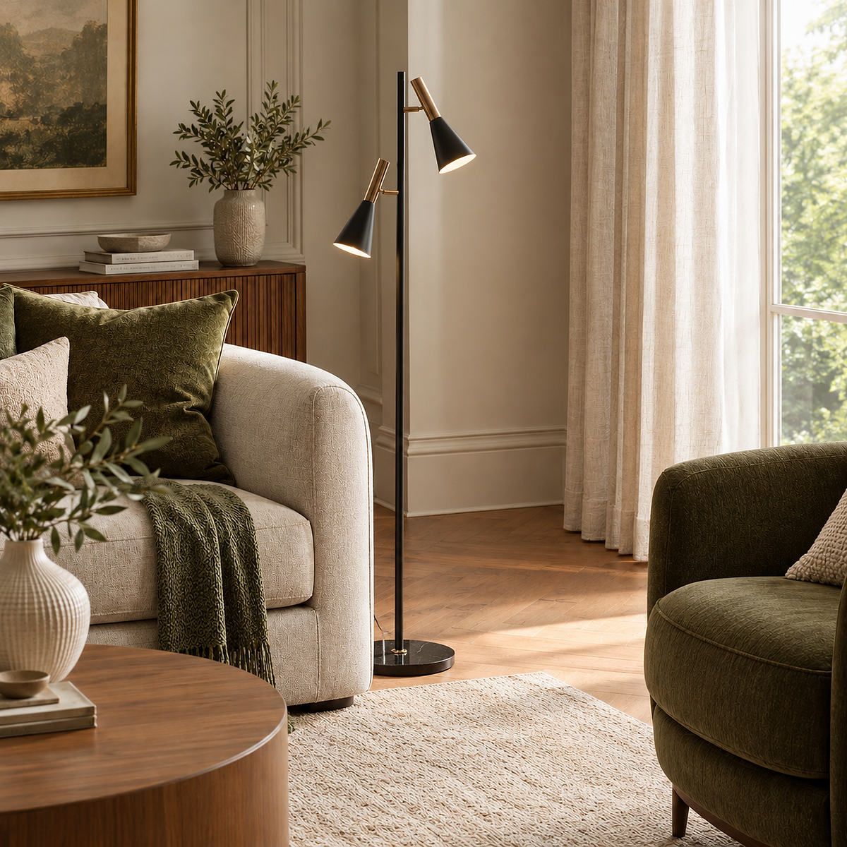 Marble and Iron Floor Lamp with Rotating Shade