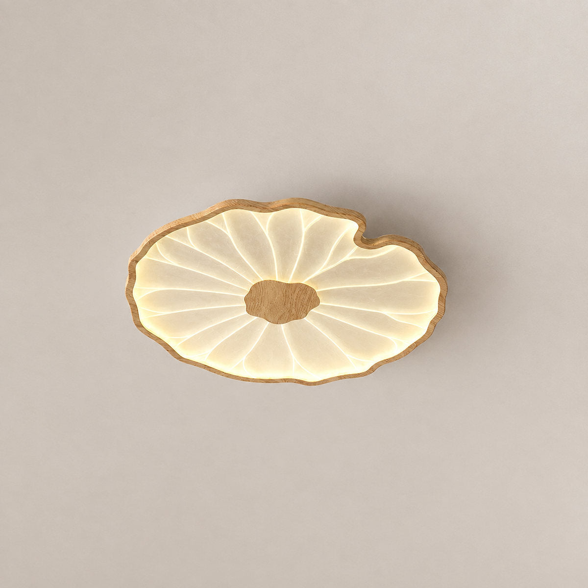 Lotus Leaf Acrylic Ceiling Light, 11.8-Inch x H 1.6-Inch, Hydrographic Natural Wood Grain Finish, Warm Light for Living Room & Bedroom