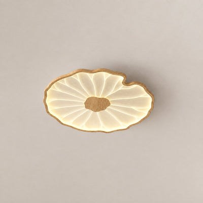Lotus Leaf Acrylic Ceiling Light, 11.8-Inch x H 1.6-Inch, Hydrographic Natural Wood Grain Finish, Warm Light for Living Room & Bedroom