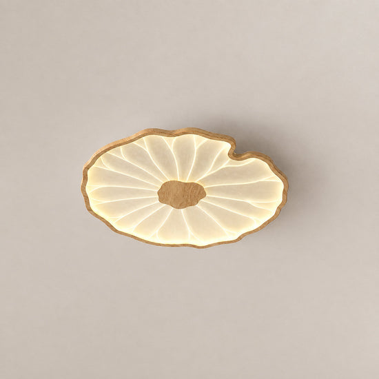 Lotus Leaf Acrylic Ceiling Light, 11.8-Inch x H 1.6-Inch, Hydrographic Natural Wood Grain Finish, Warm Light for Living Room & Bedroom