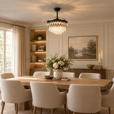 Crystal Chandelier Retractable Blade Ceiling Fan