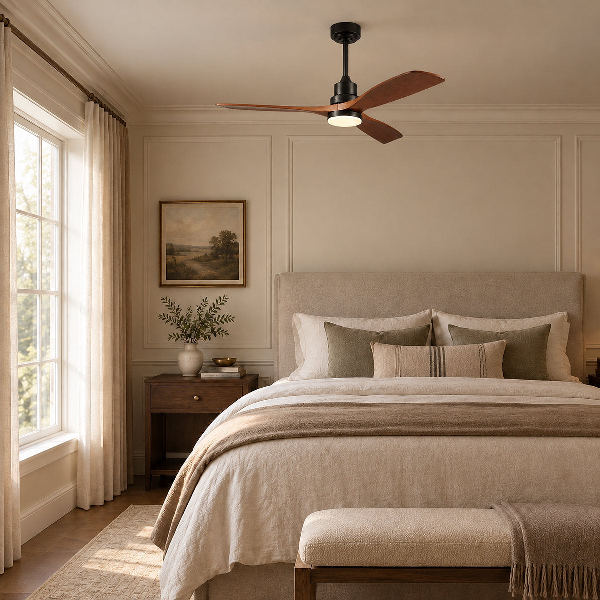 Tricolordeer Contemporary Integrated LED Wood Blade Ceiling Fan