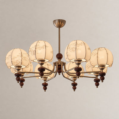 Tricolordeer Walnut & Fabric Shade Chandelier