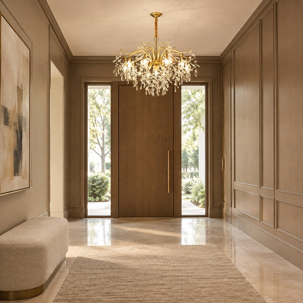 Hanging Crystal and Brass Chandelier