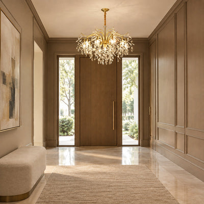 Hanging Crystal and Brass Chandelier