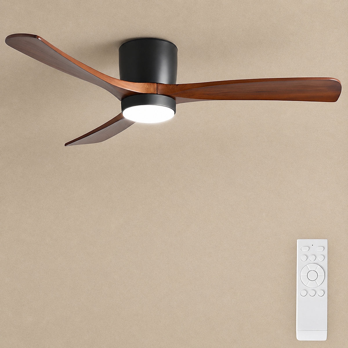 Nordic Wooden Ceiling Fan Light, 42-Inch x H 11-Inch, White & Natural Wood, Power: ~18W & Warm Light for Living Room