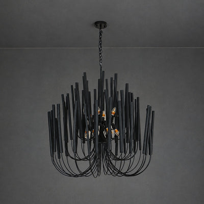 Tiered Wood and Curved Iron Chandelier
