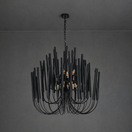 Tiered Wood and Curved Iron Chandelier