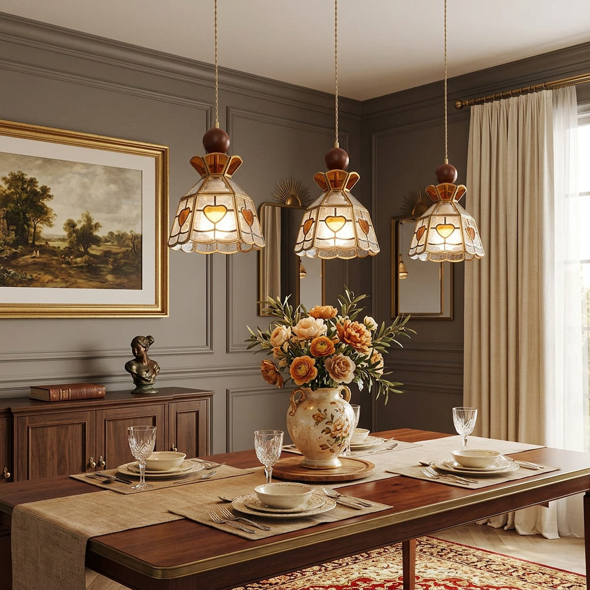 Artisan Glass and Wood Pendant Lamp for Dining Room & Living Room
