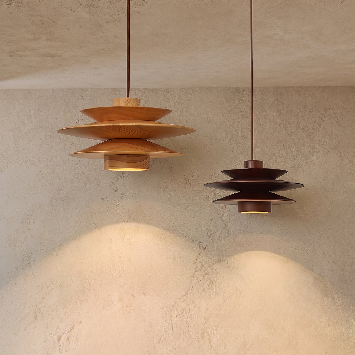 Cascade Wooden Disc Pendant Light, 11.8-Inch x H 5.9-Inch, Nature wood for Dining Room & Living Room
