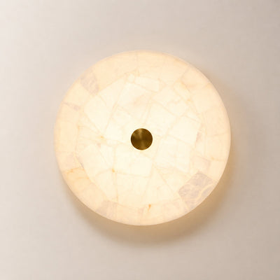 Round Alabaster Ceiling Light, 15.7-Inch x H 2-Inch, White & Gold, Warm Light for Living Room