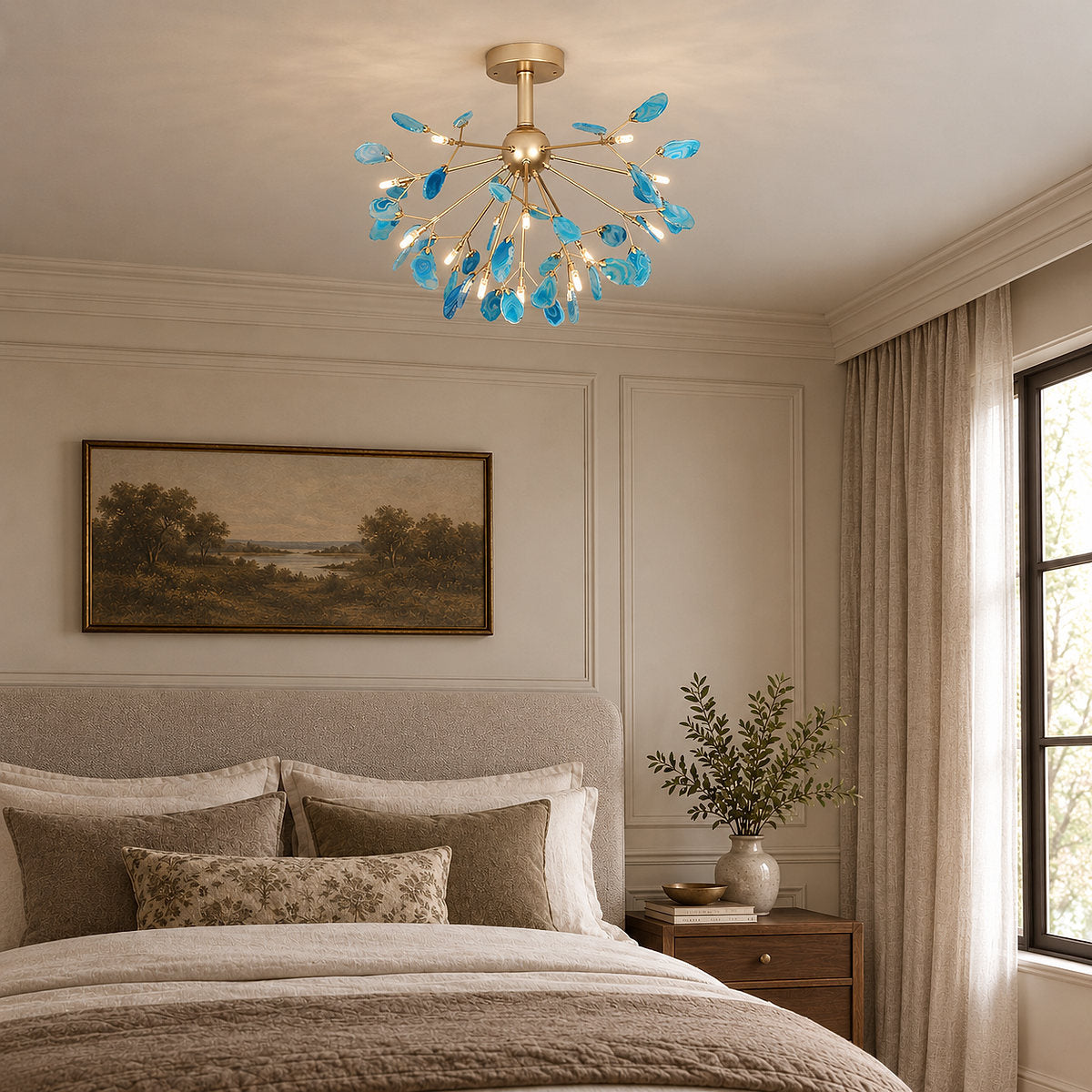 Rose Gold Chandelier with Natural Stone Slices