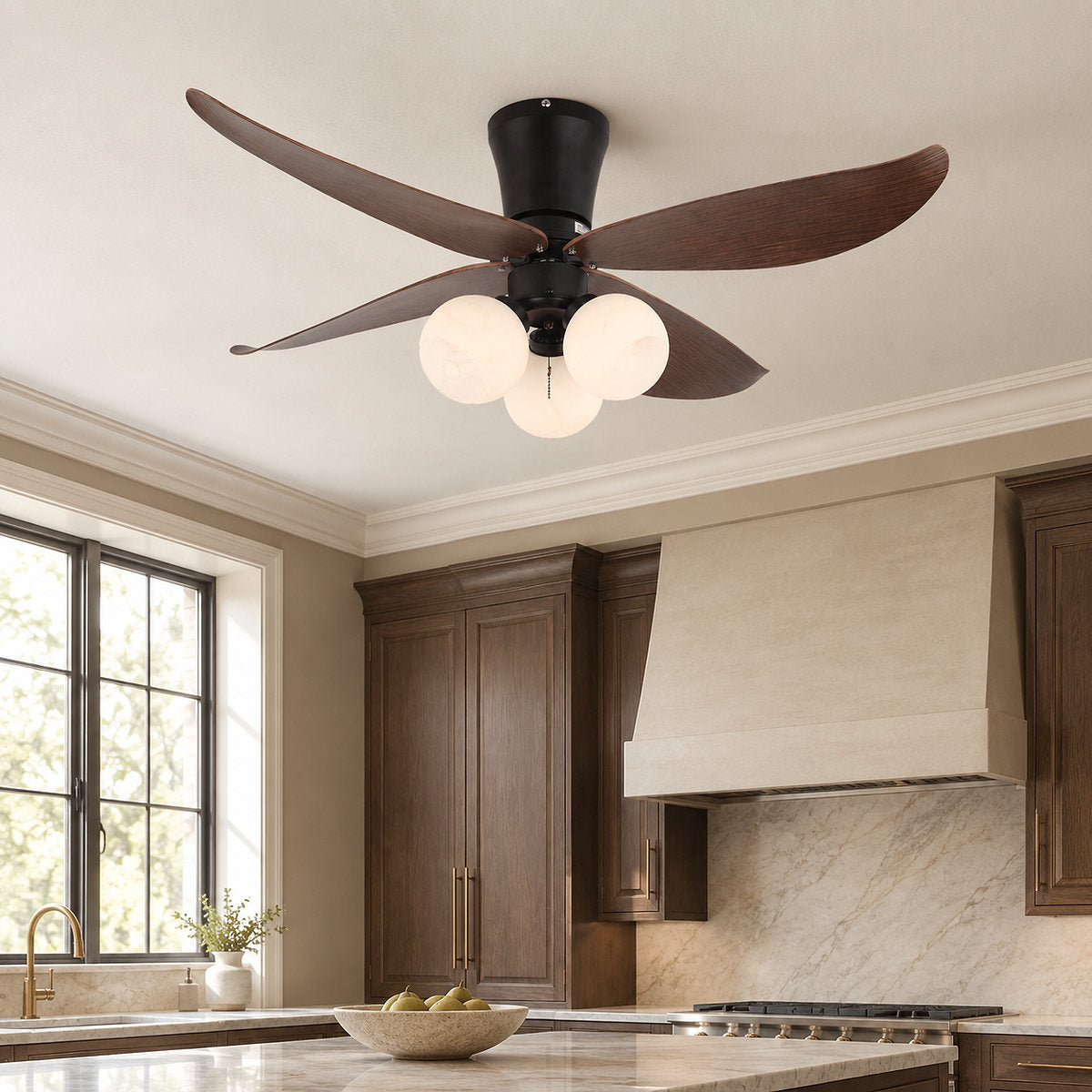 Arbora Bloom Ceiling Fan Light, 36-Inch x H 11.8-Inch, Walnut Wood & White for Living Room