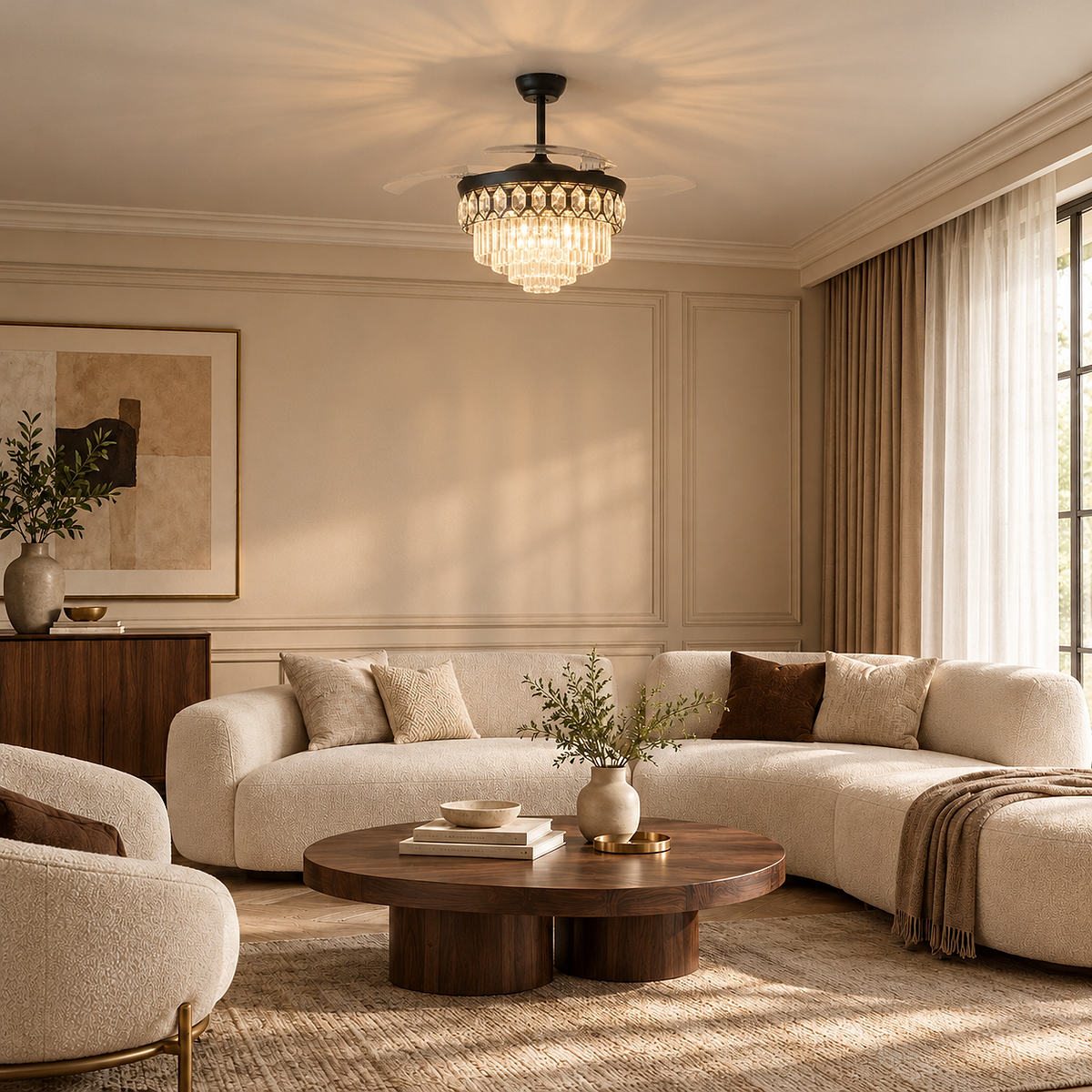 Crystal Chandelier Retractable Blade Ceiling Fan