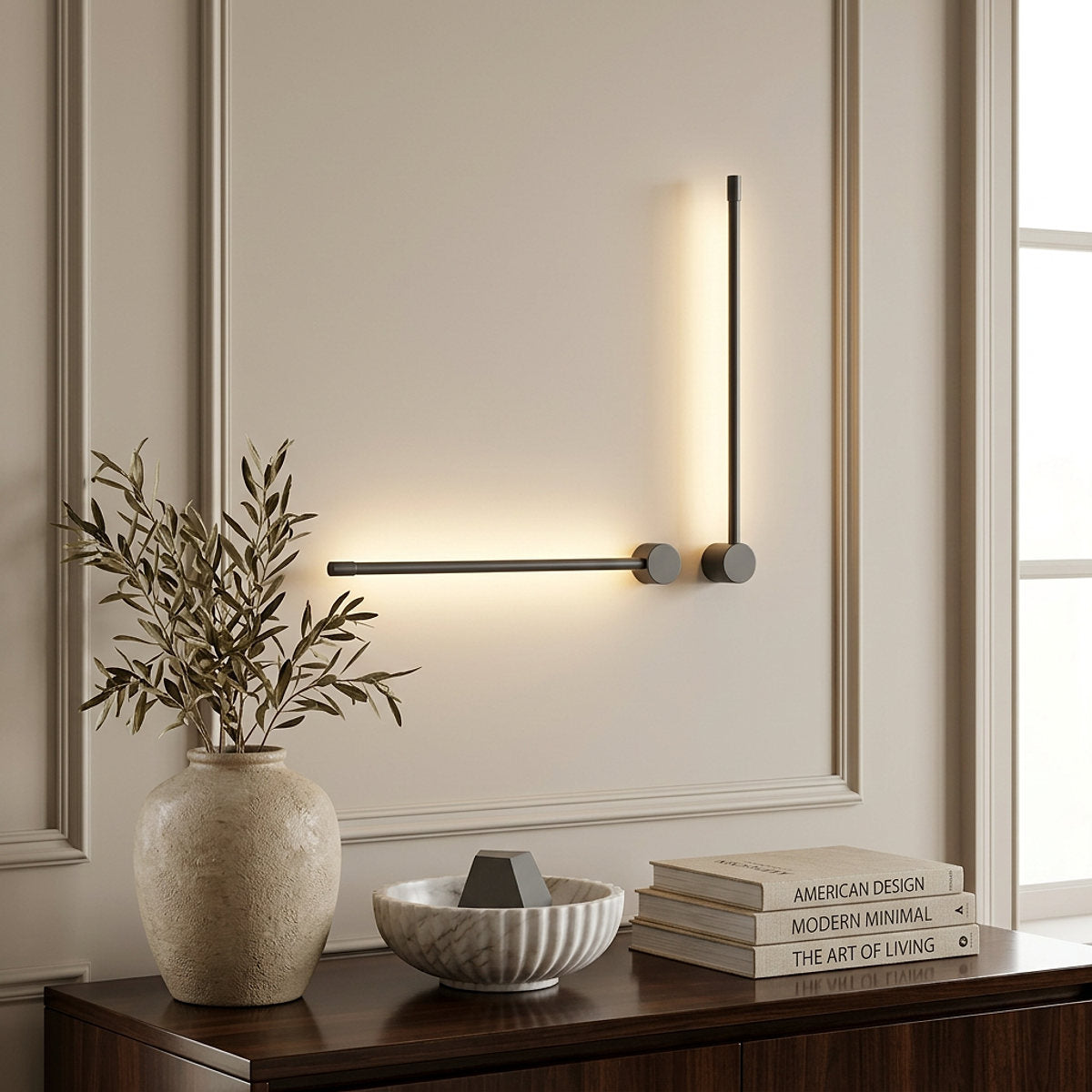 Linear LED Wall Lamp, 2.3-Inch x H 23.6~47.2-Inch, Black, Warm Light for Living Room & Dining Room