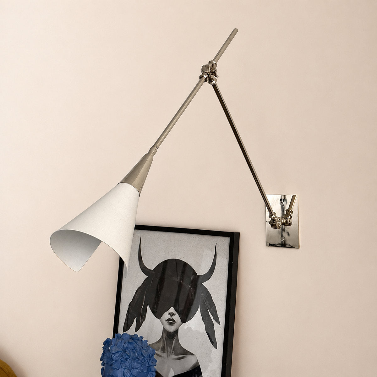 Magari Wall Lamp, L 29.1-Inch x H 26-Inch, White & Black & Brass for Living Room
