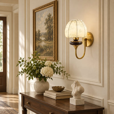 Amelie Floral Wall Lamp, L 9.4-Inch x W 7.1-Inch x H 12.6-Inch, Gold & Beige for Living Room
