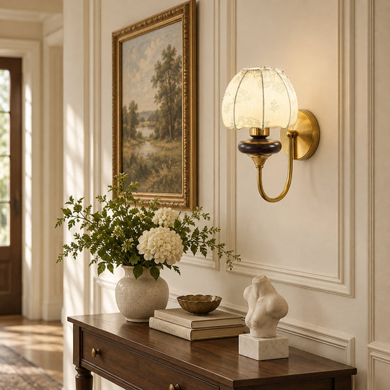 Amelie Floral Wall Lamp, L 9.4-Inch x W 7.1-Inch x H 12.6-Inch, Gold & Beige for Living Room