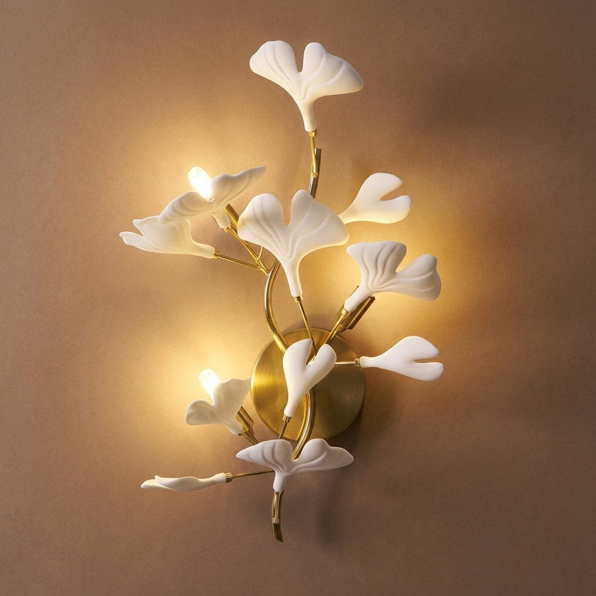 Gingko Wall Lamp, 13.8~15.7-Inch x H 19.7~23.6-Inch, Gold & White for Living Room