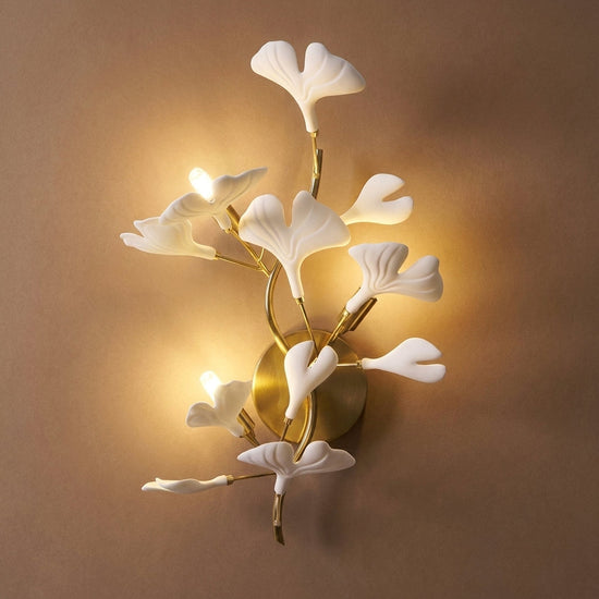 Gingko Wall Lamp, 13.8~15.7-Inch x H 19.7~23.6-Inch, Gold & White for Living Room