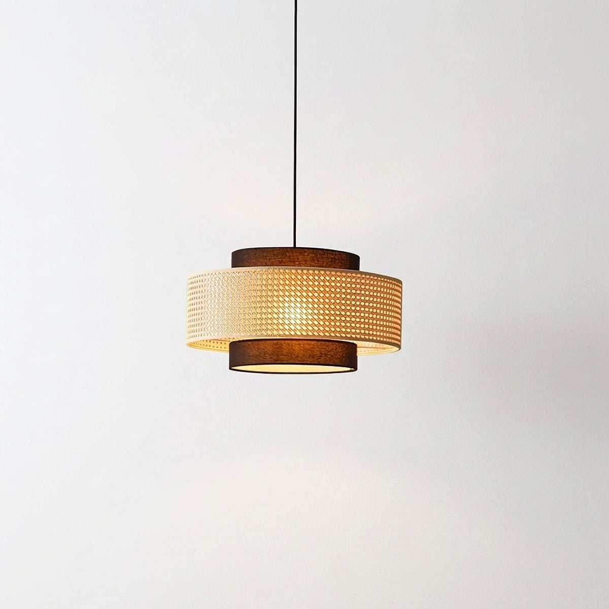 Woven Rattan Drum Shade Pendant Light for Dining Room & Living