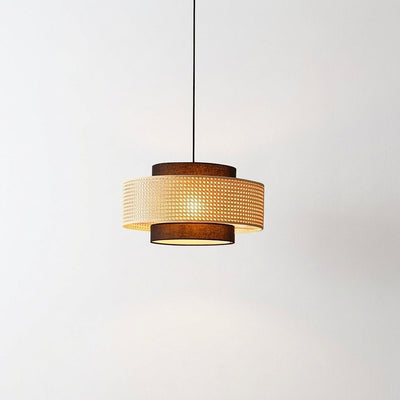 Woven Rattan Drum Shade Pendant Light for Dining Room & Living