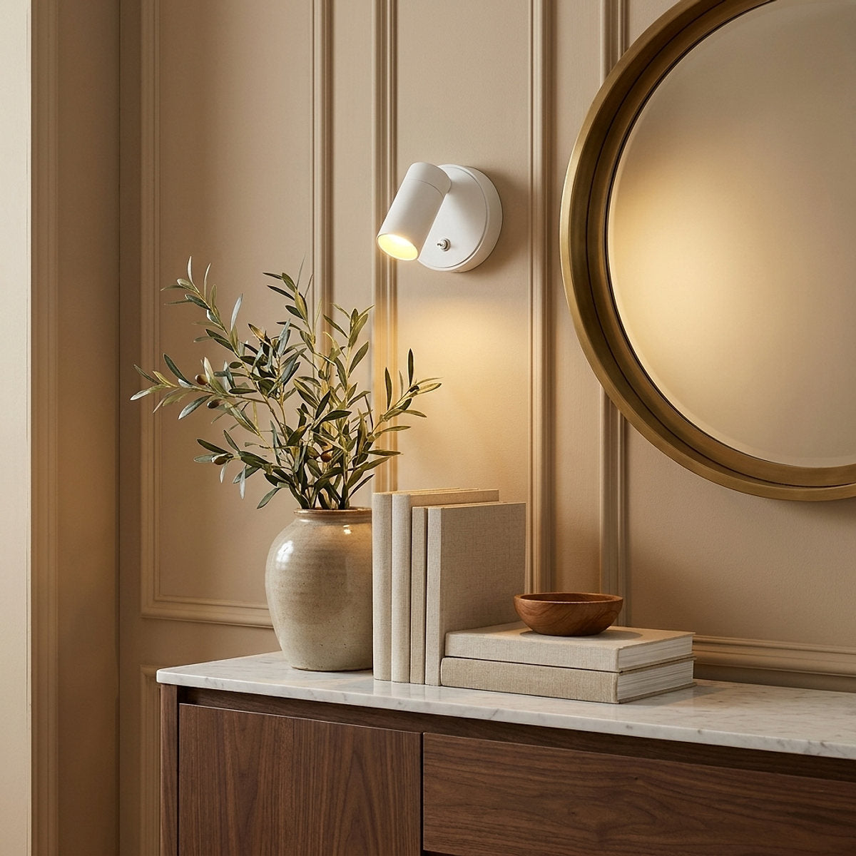 Luma Pivot Rechargeable Wall Lamp, 3.1-Inch x H 3.1-Inch, Black, Three-Color Light & USB Charging for Bedroom & Living Room